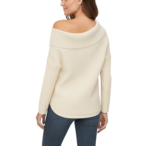 Winter Layers – Off-White Knit Cowl Neck Sweater  Waffle & Rib Texture  Size 0M - Picture 3 of 7